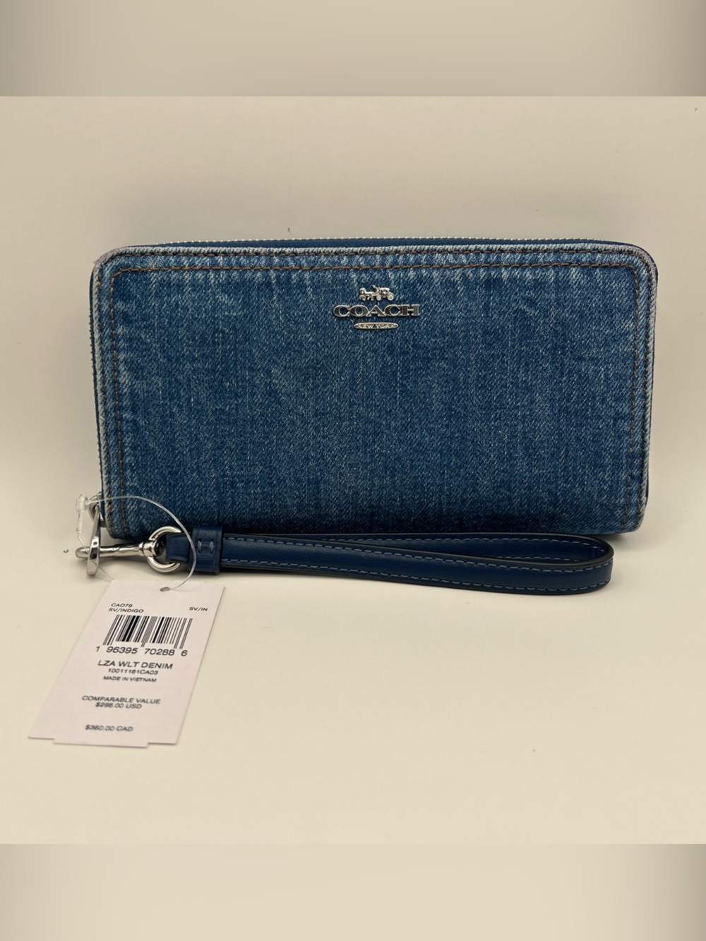 Coach CA079 Long Silver Zip Around Wallet in LZA WLT DENIM NWT Jean NEW Iconic